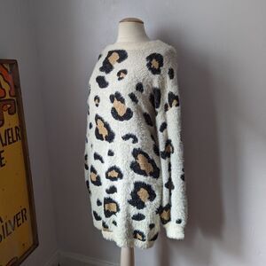 Cozy Fuzzy Leopard Print Pullover Sweater Dress Size S/M